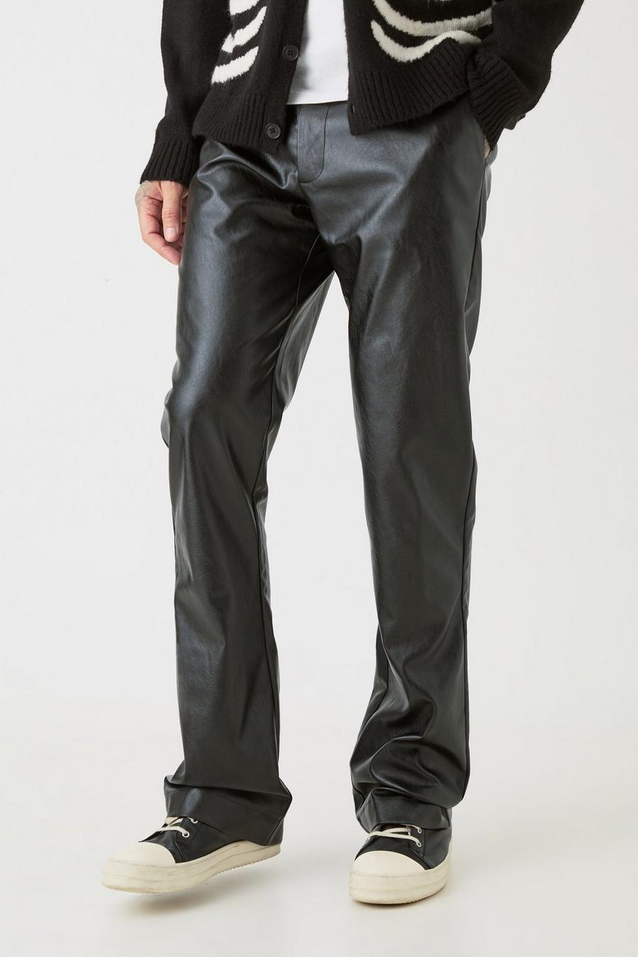 Tall Slim Flare PU Tailored Trouser, Black