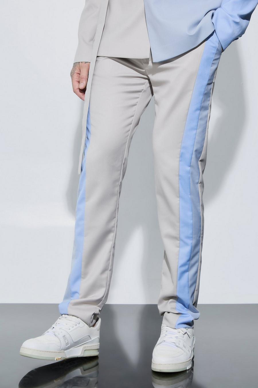 Grey Tall Skinny Fit Colour Block Panel Suit Trouser image number 1