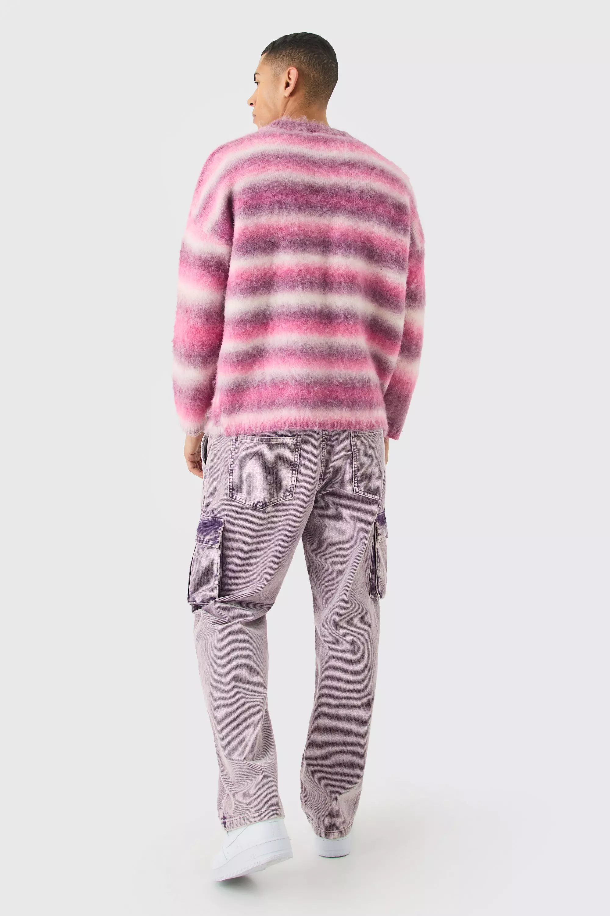 Regular Knitted Brushed Stripe Sweater In Pink alternative image