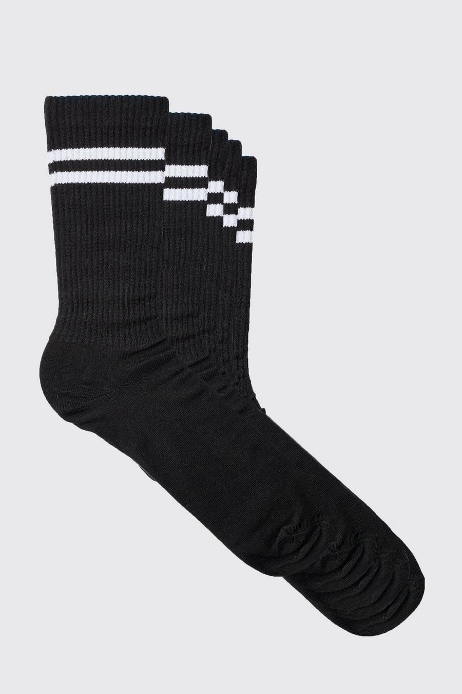 Pack de 5 pares de calcetines deportivos con rayas, Black