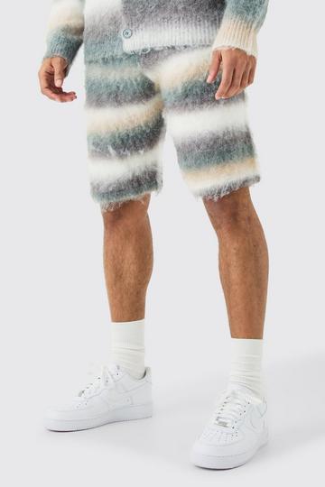 Relaxed Mid Length Knitted Brushed Stripe Short In Sage sage