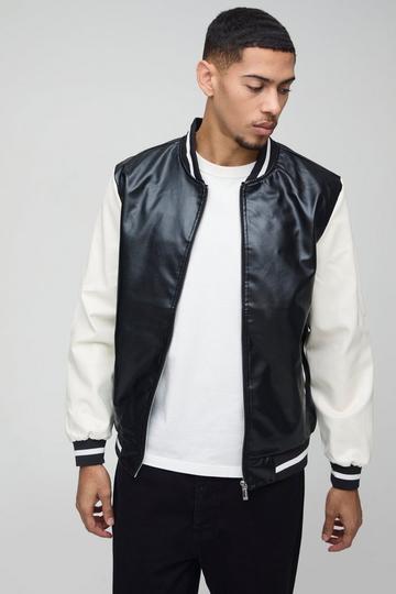 Effen PU Varsity Jacket In Zwart black