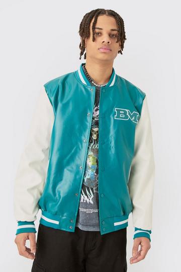 PU Badge Varsity Jacket In Teal teal