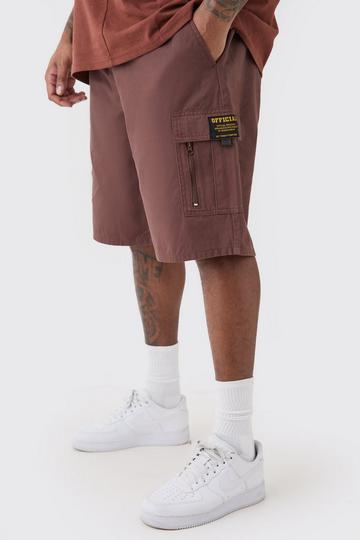 Plus Fixed Waist Twill Relaxed Cargo Zip Detail Tab Short chocolate