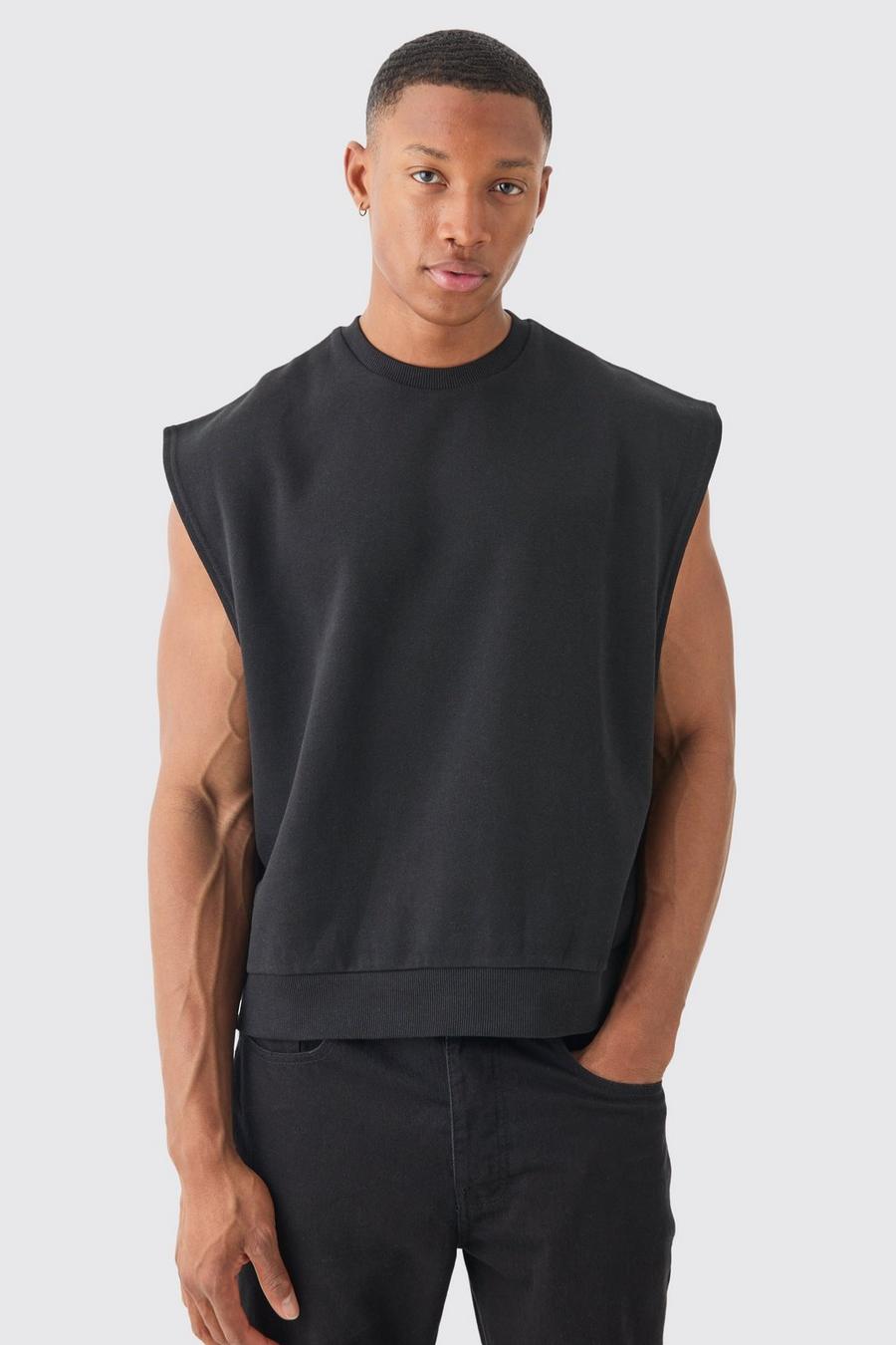 Black Oversized Boxy Jersey Sweatshirt Tank Top
