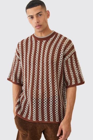 Oversized Open Stitch Stripe T-shirt chocolate