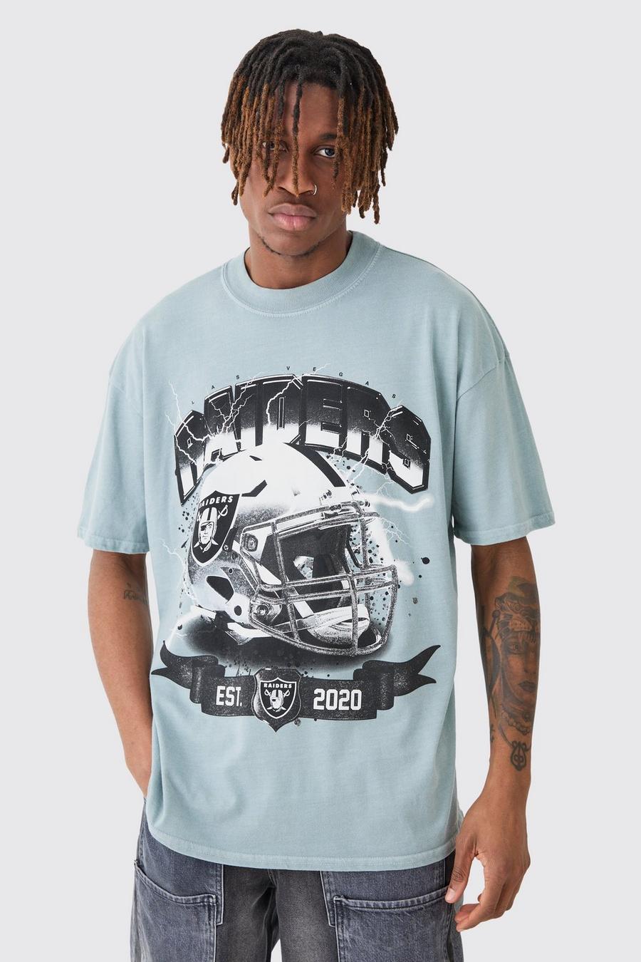 T-shirt oversize surteint à col montant et imprimé Nfl Raiders, Grey image number 1