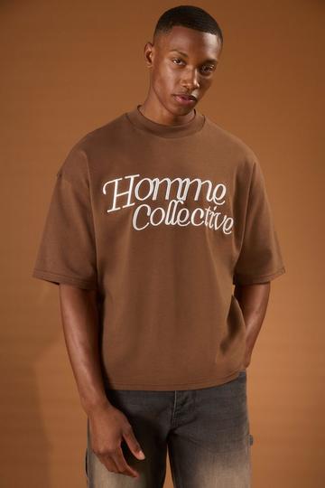 Oversized Boxy Heavyweight Homme Embroidered T-shirt chocolate