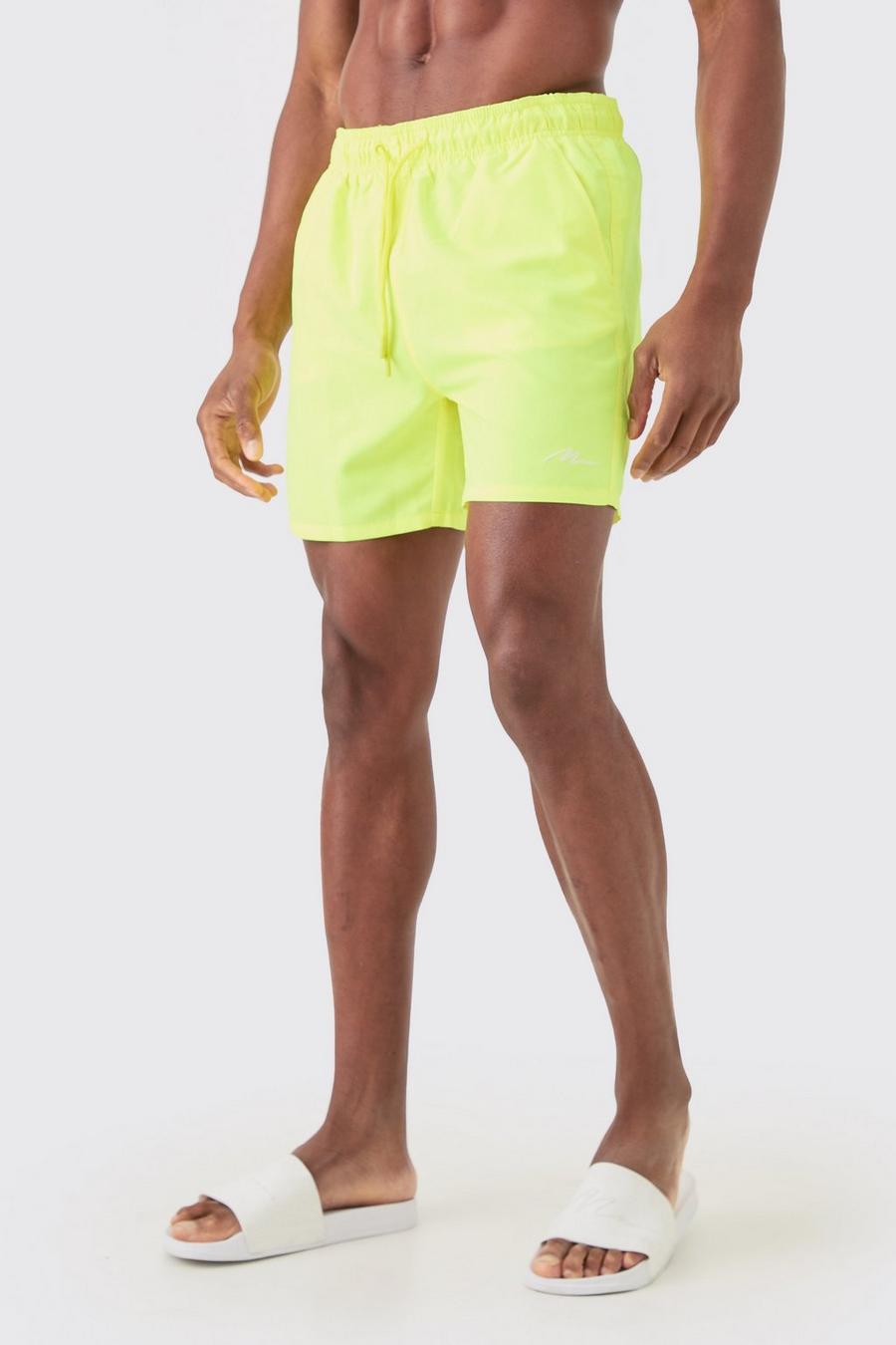 Neon-yellow Man Signature Mid Length Swim Short