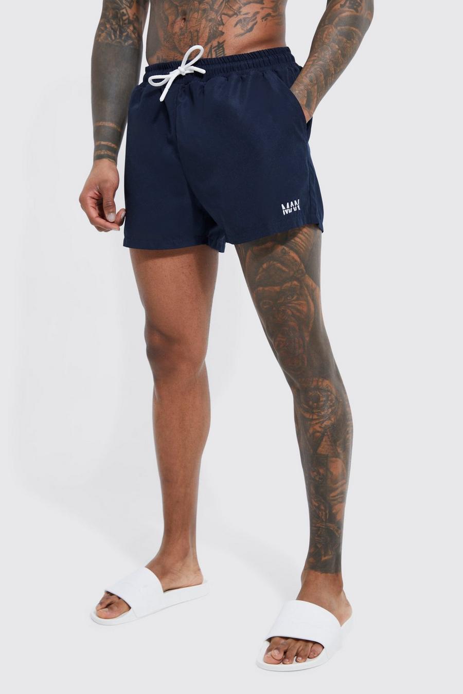 Navy Skinny Stretch Denim Shorts In Mid Blue