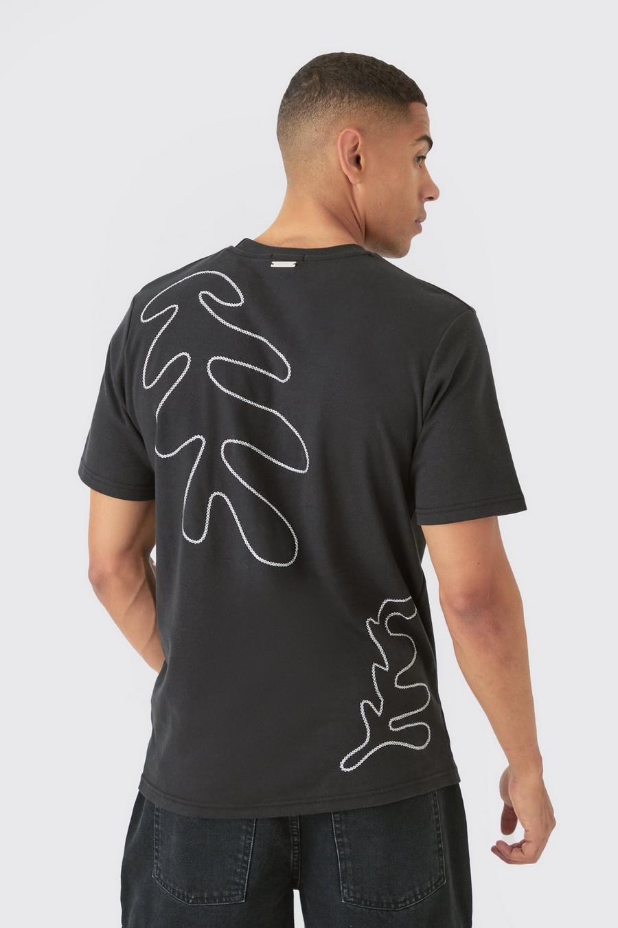 Black Dik Verweven Palm Print T-Shirt Met Kettingsteken image number 1