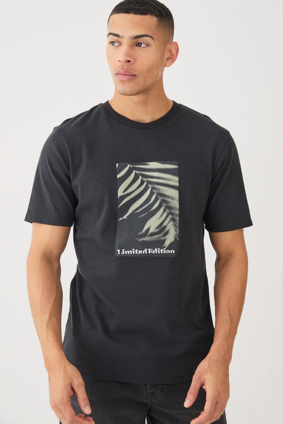 Camiseta gruesa con estampado gráfico de palmeras entrelazadas, Black