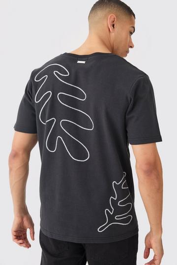 Oversized Boxy Heavyweight Embroidered Puff Print T-shirt black