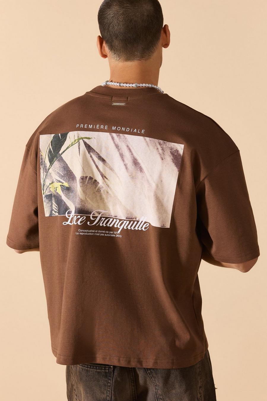 Chocolate Oversized Boxy Heavyweight Embroidered Puff Print T-shirt image number 1