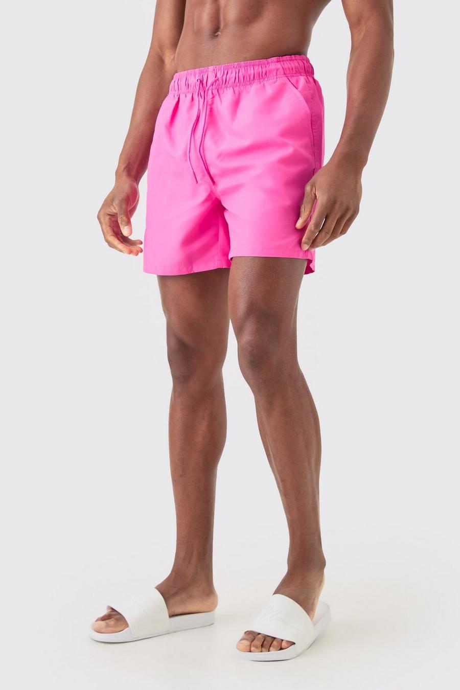Neon-pink Plain Mid Length Swim Short 