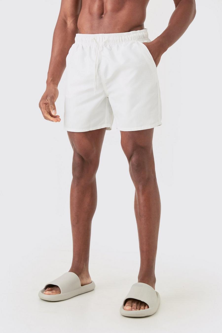 Costume a pantaloncino medio in tinta unita, White image number 1