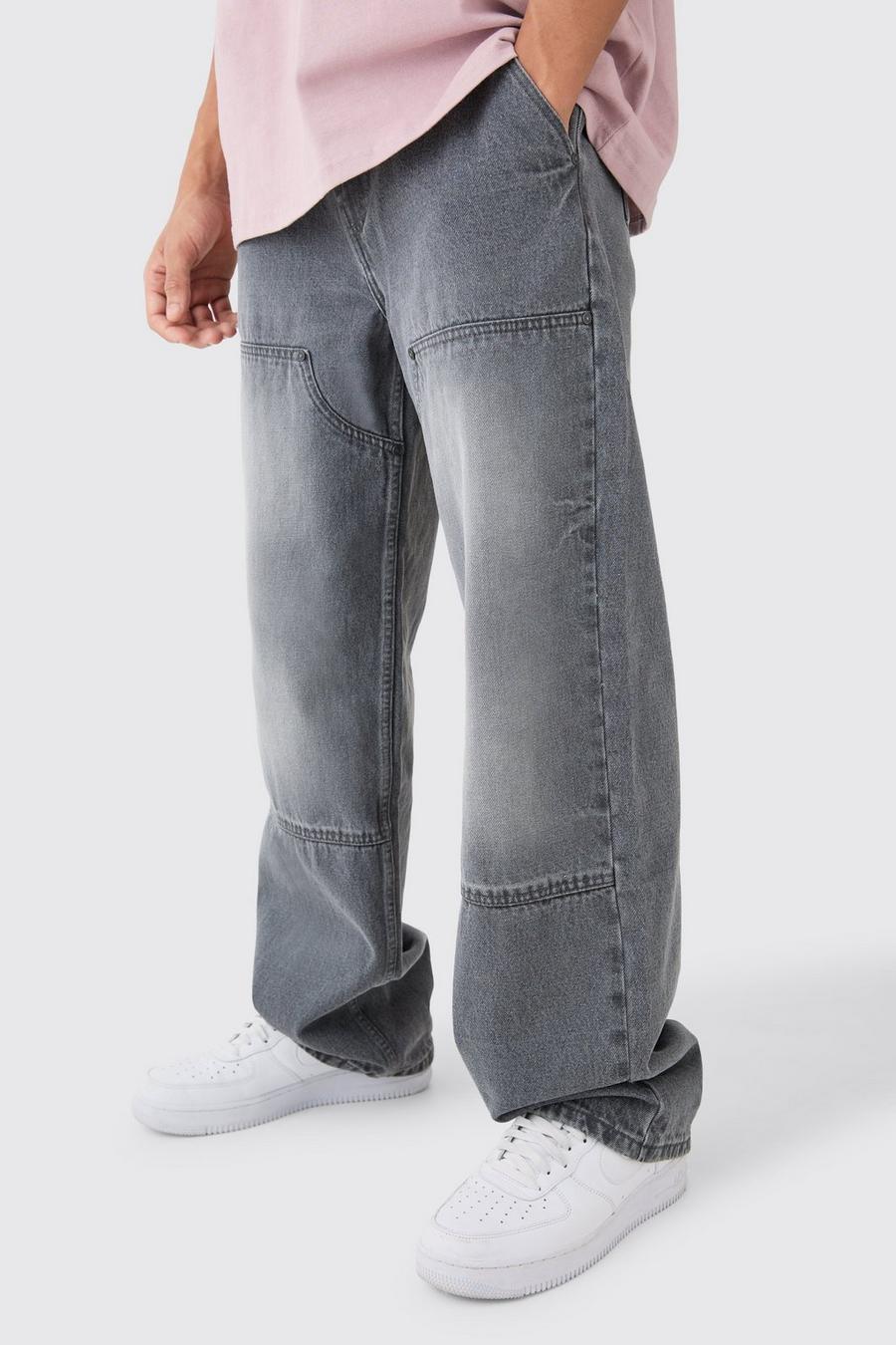 Jeans Carpenter extra comodi in denim rigido, Light grey