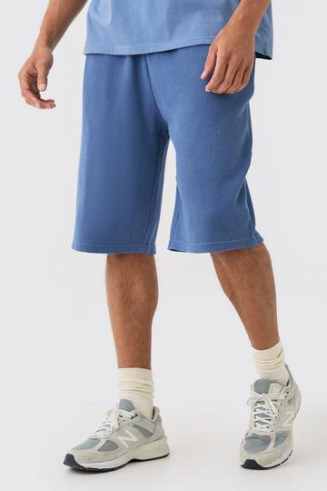 Oversized Lange Dikke Wafel Gebreide Shorts navy