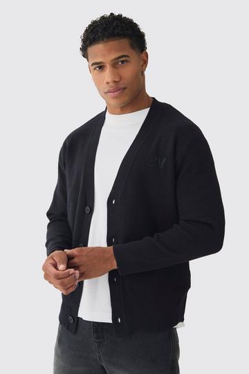 Black Regular Fit Man Branded Knitted Cardigan