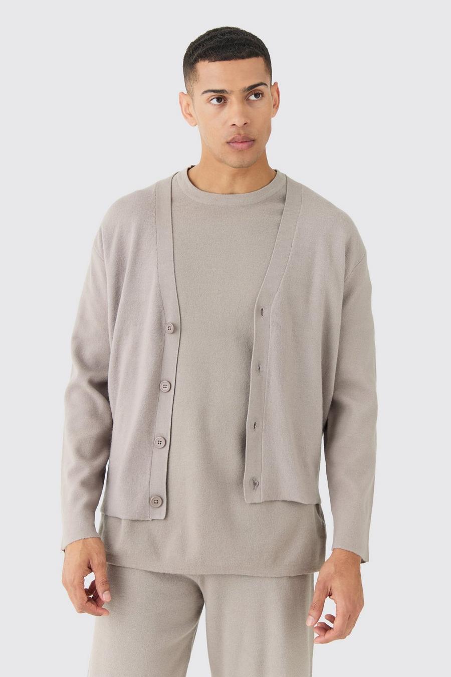 Light grey Boxy Fit Knitted Cardigan image number 1