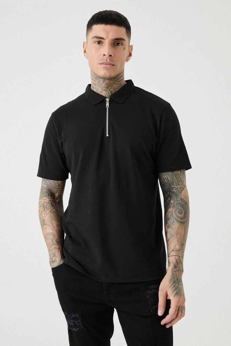 Black Tall 1/4 Zip Pique Polo image number 1