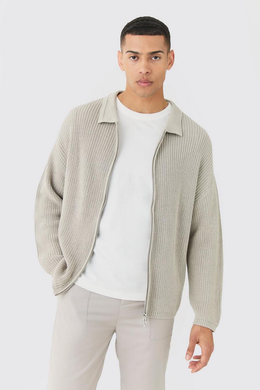 Maglione Regular Fit in maglia stile pescatore con doppia zip, Light grey image number 1