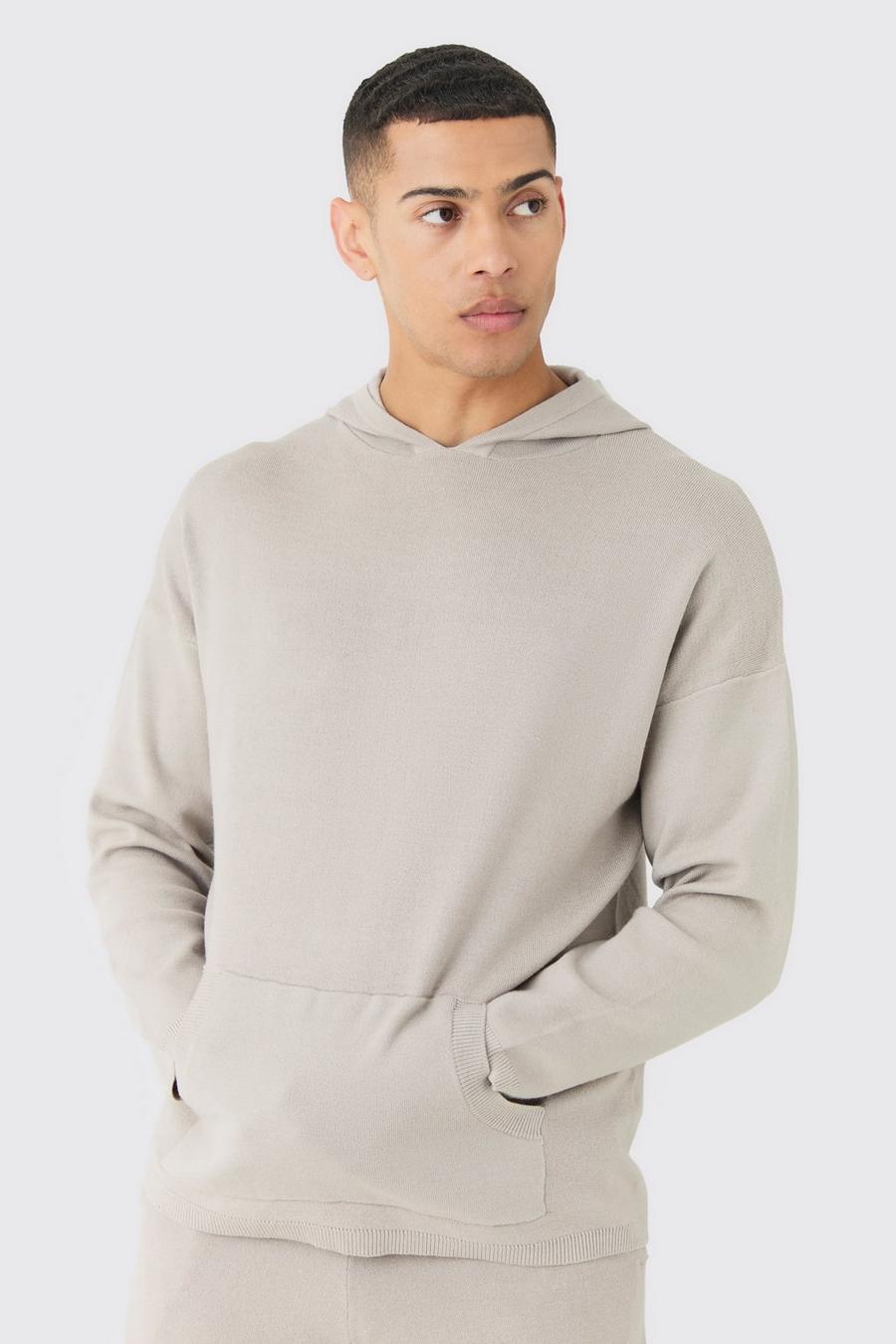 Light grey Regular Fit Knitted Hoodie image number 1