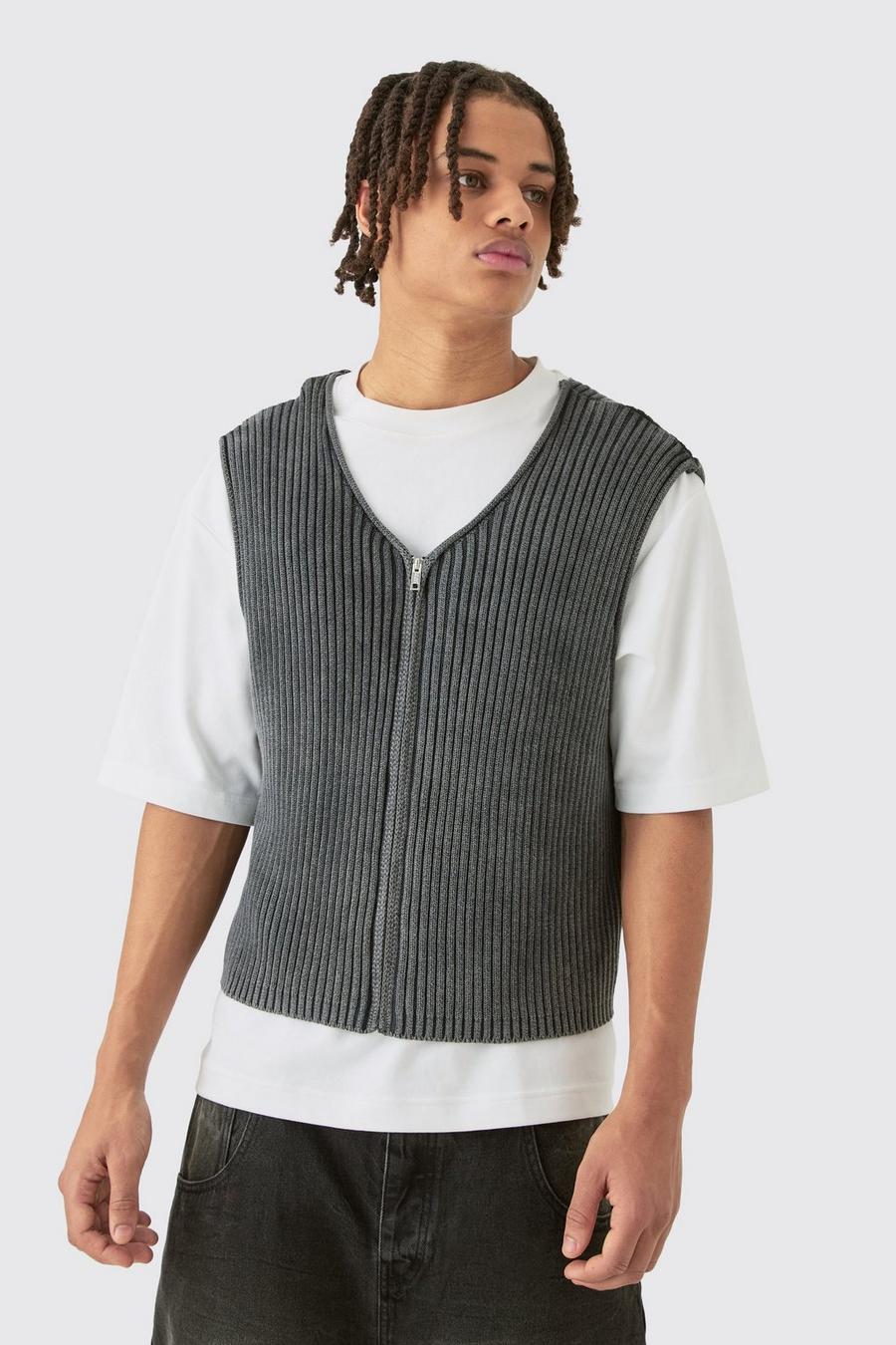 Boxy Acid Wash Ribbed Knit This In Black