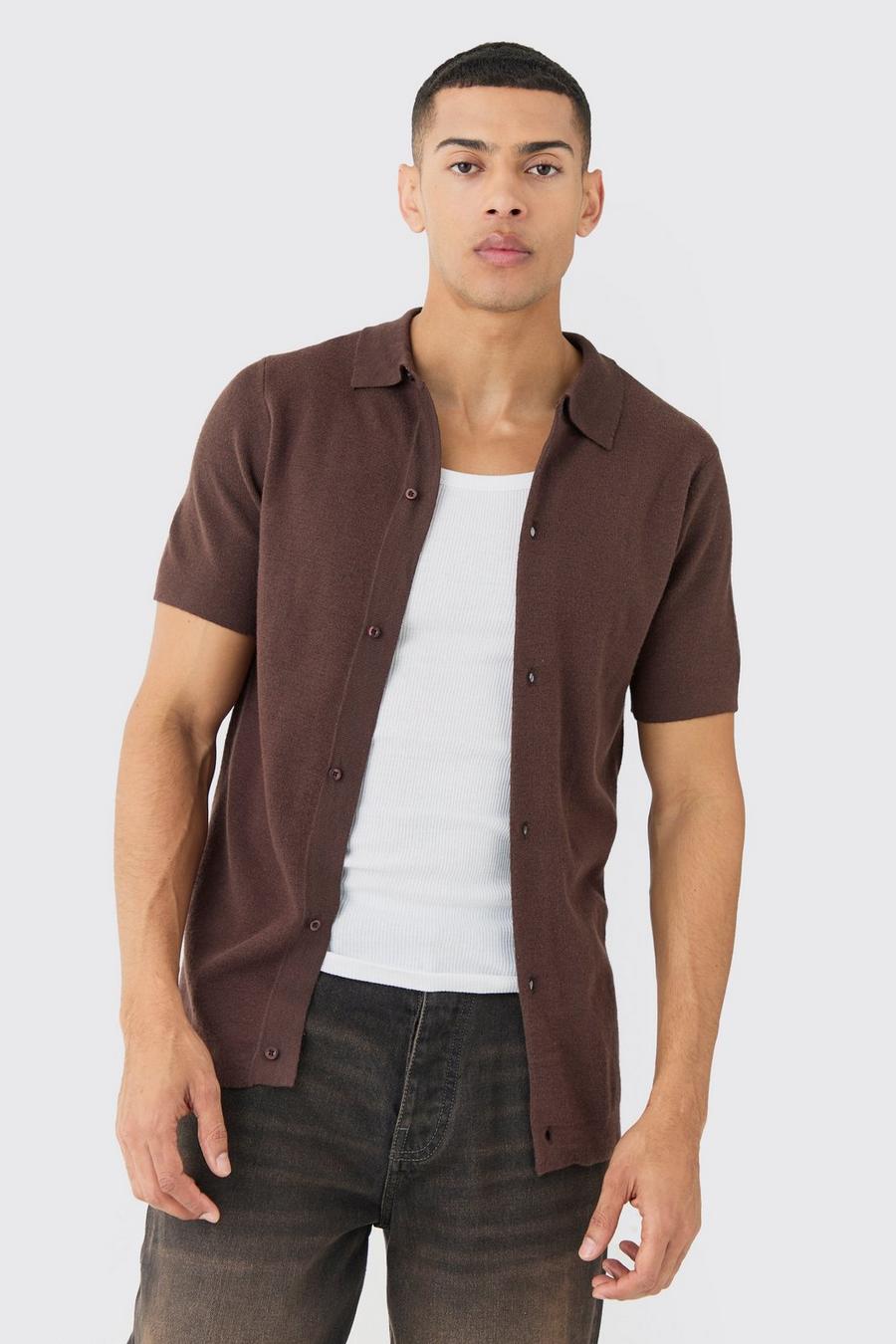 Camicia in maglia Regular Fit a maniche corte, Chocolate image number 1