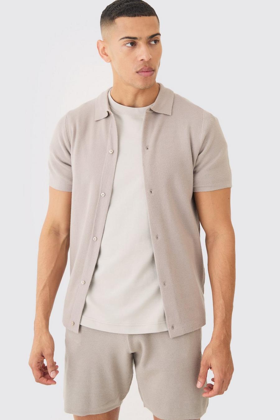Light grey Kortärmad stickad skjorta i regular fit image number 1