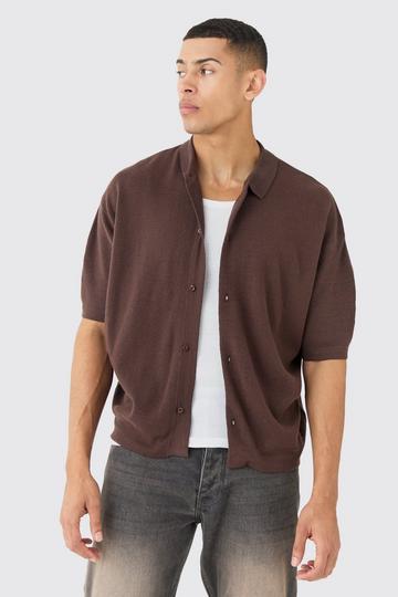 Oversized Boxy Fit Short Sleeve Knitted Shirt chocolate