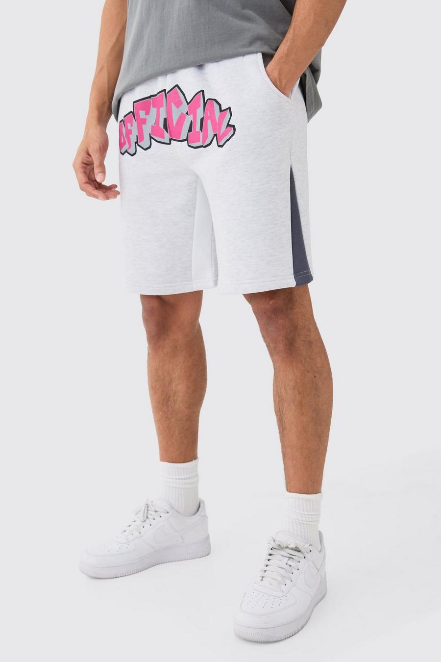 Ash grey Official Oversize shorts med graffititryck image number 1