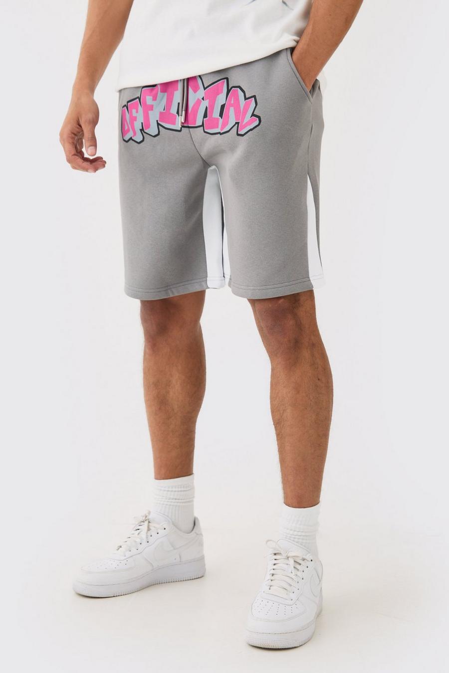 Oversize Official Shorts mit Grafitti-Print, Charcoal