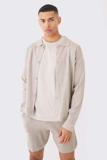 Regular Fit Knitted Harrington Cardigan light grey