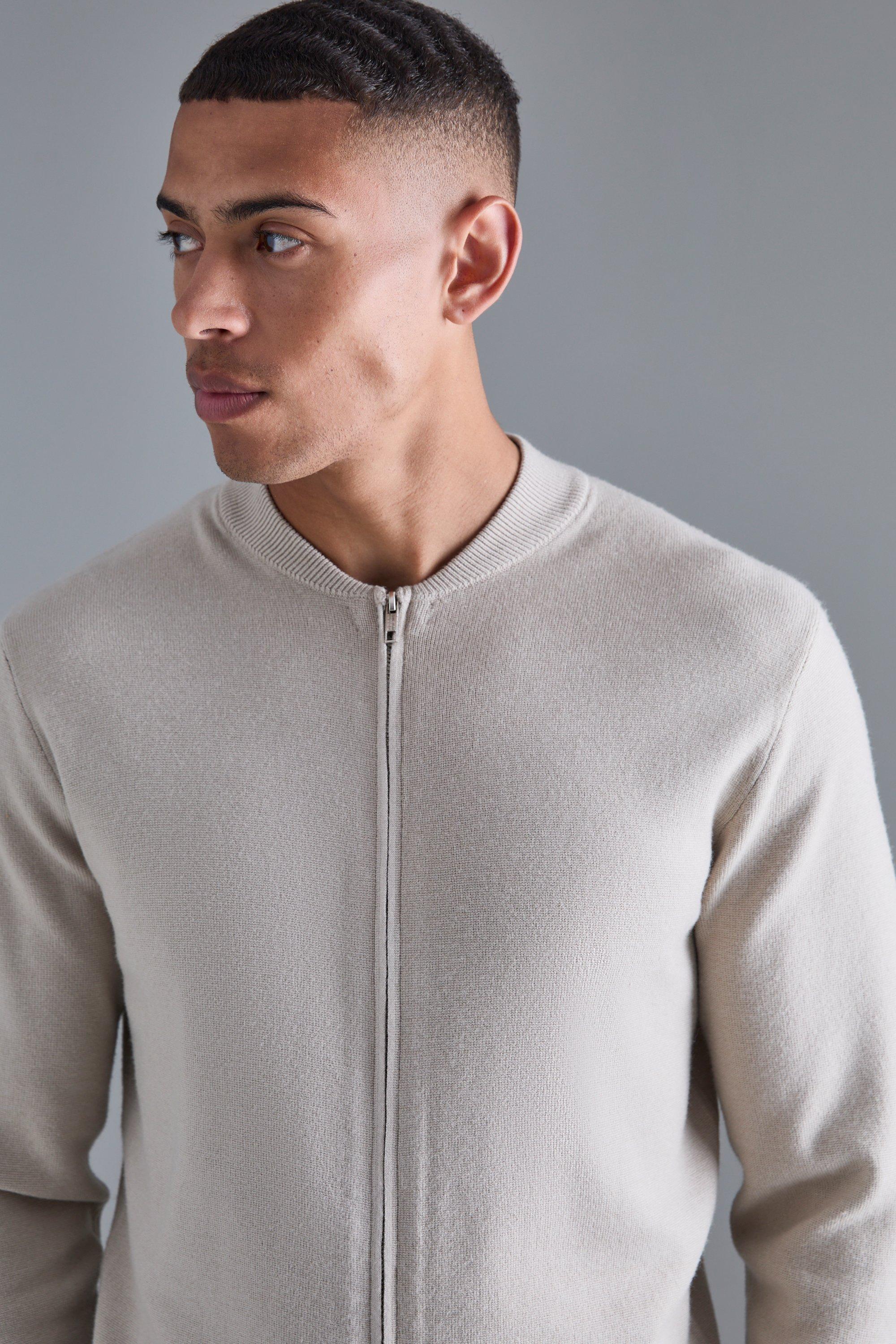 Regular Fit Knitted Bomber Jacket | boohoo