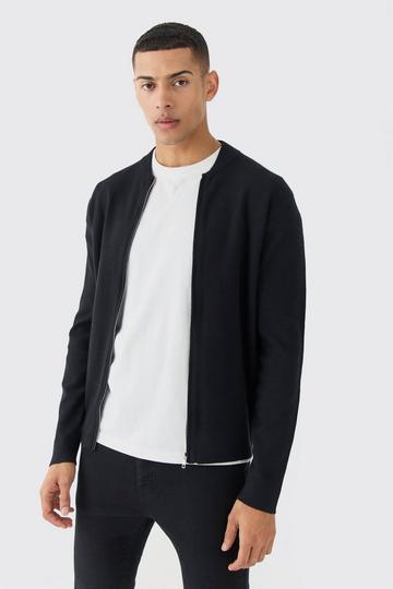 Black Regular Fit Knitted Bomber