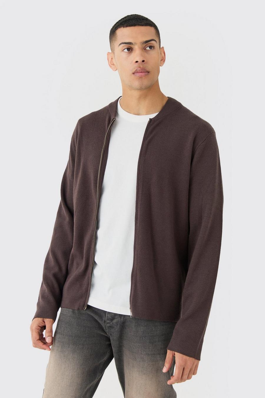 Chocolate Regular Fit Knitted Bomber