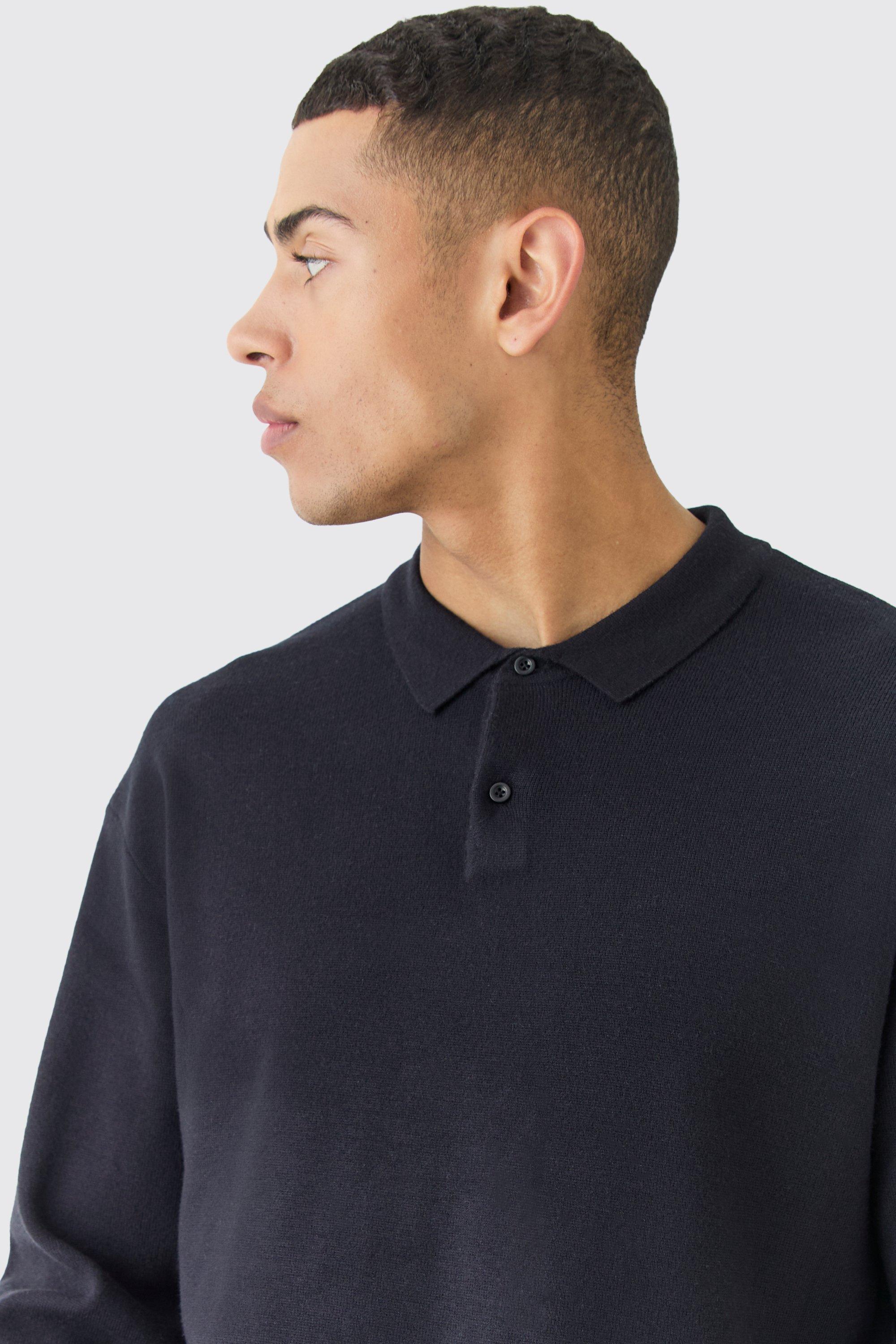 Black polo long sleeve button down best sale