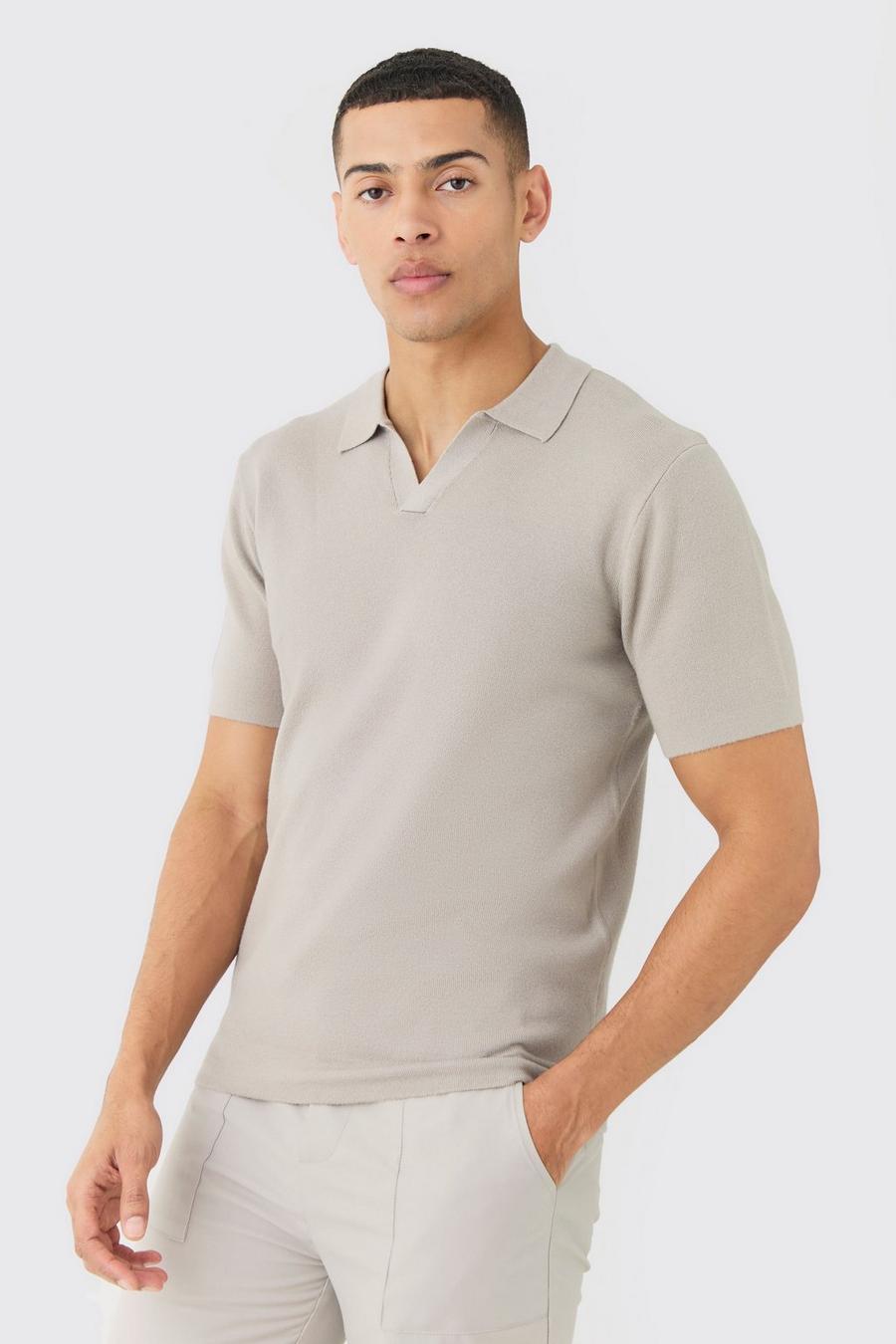 Light grey Regular Fit Revere Knitted Polo image number 1