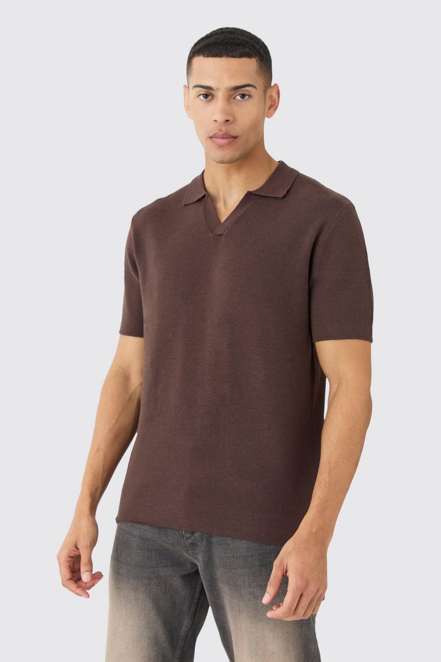 Chocolate Regular Fit Revere Knitted Polo image number 1