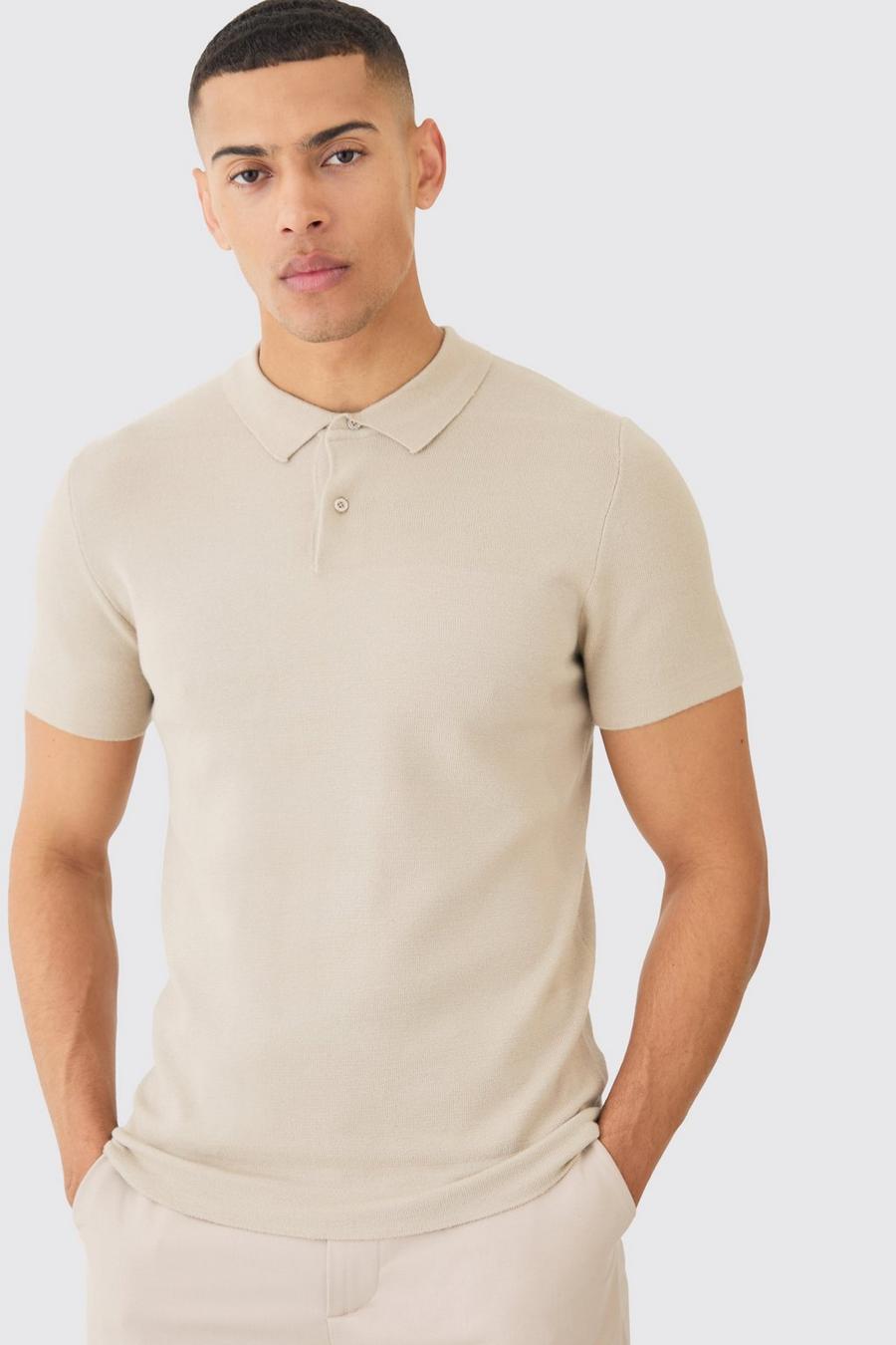 Stone Regular Fit Button Up Knitted Polo  image number 1