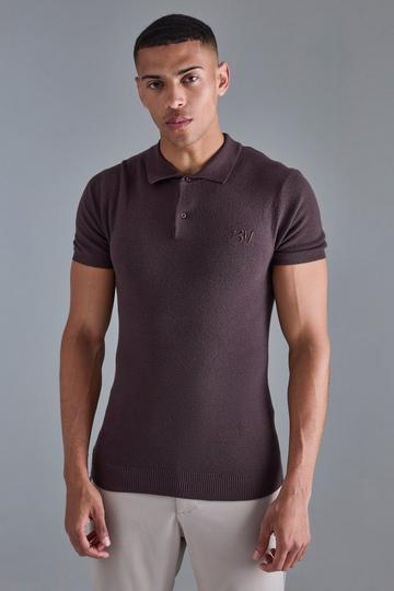 Muscle Fit BM Branded Knitted Polo chocolate