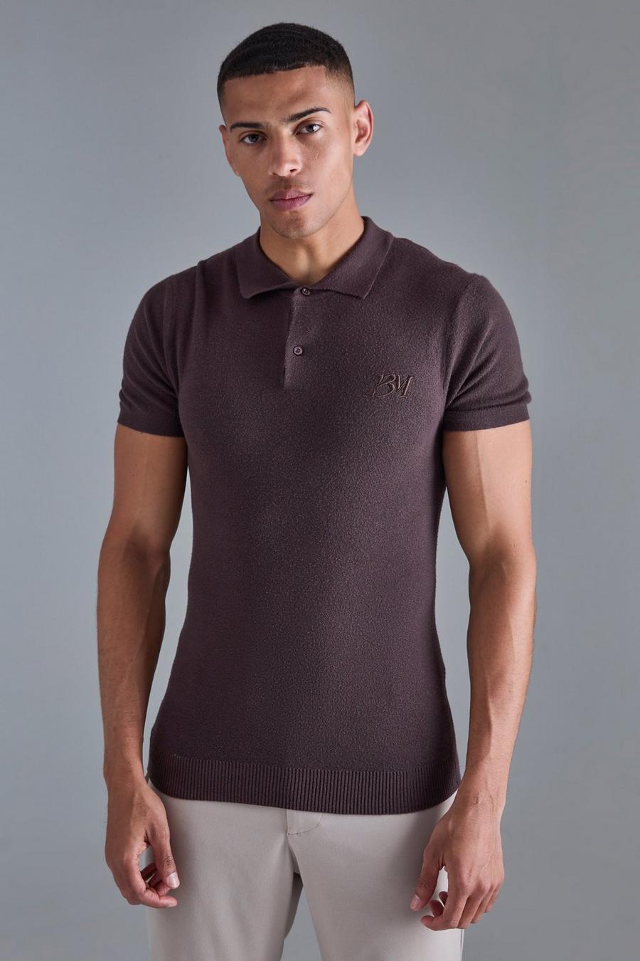 Chocolate Muscle Fit BM Branded Knitted Polo image number 1