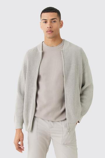 Regular Ribbed Fisherman Knit Bomber light grey