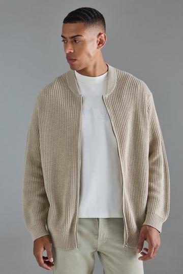 Regular Ribbed Fisherman Knit Bomber stone