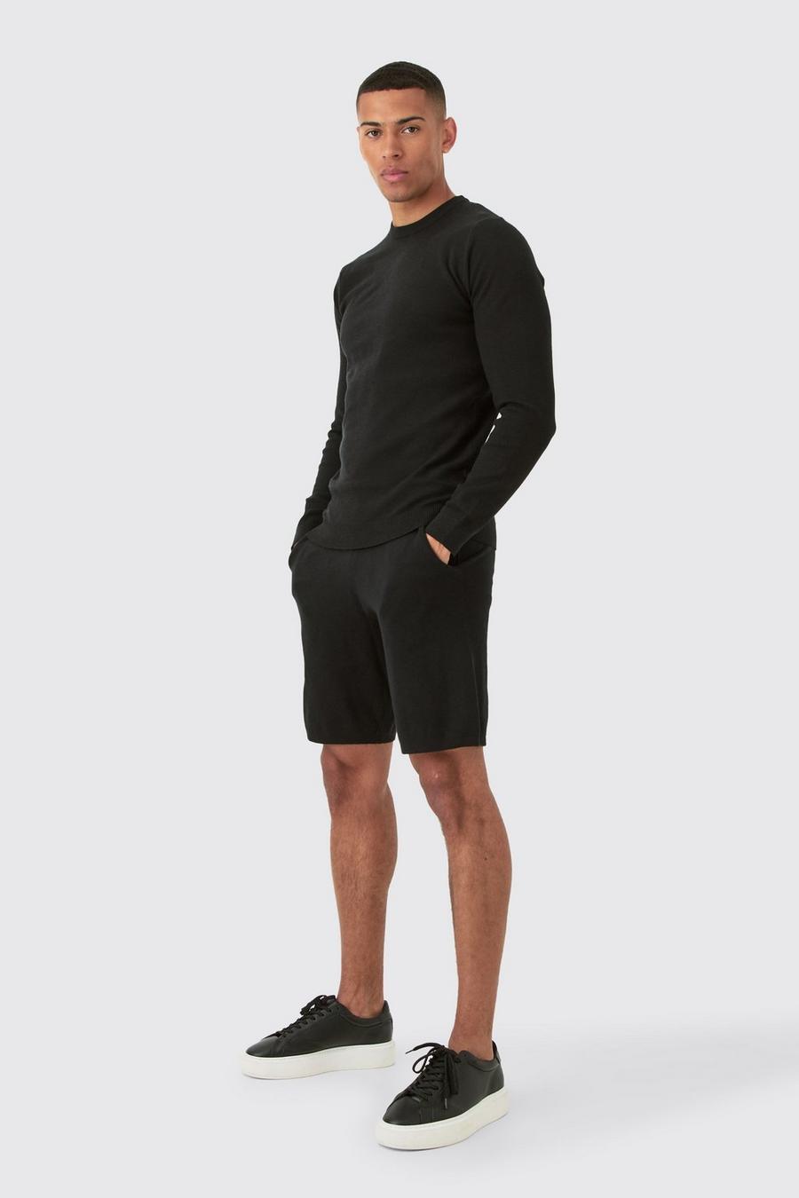 Black Stickad tröja och shorts image number 1