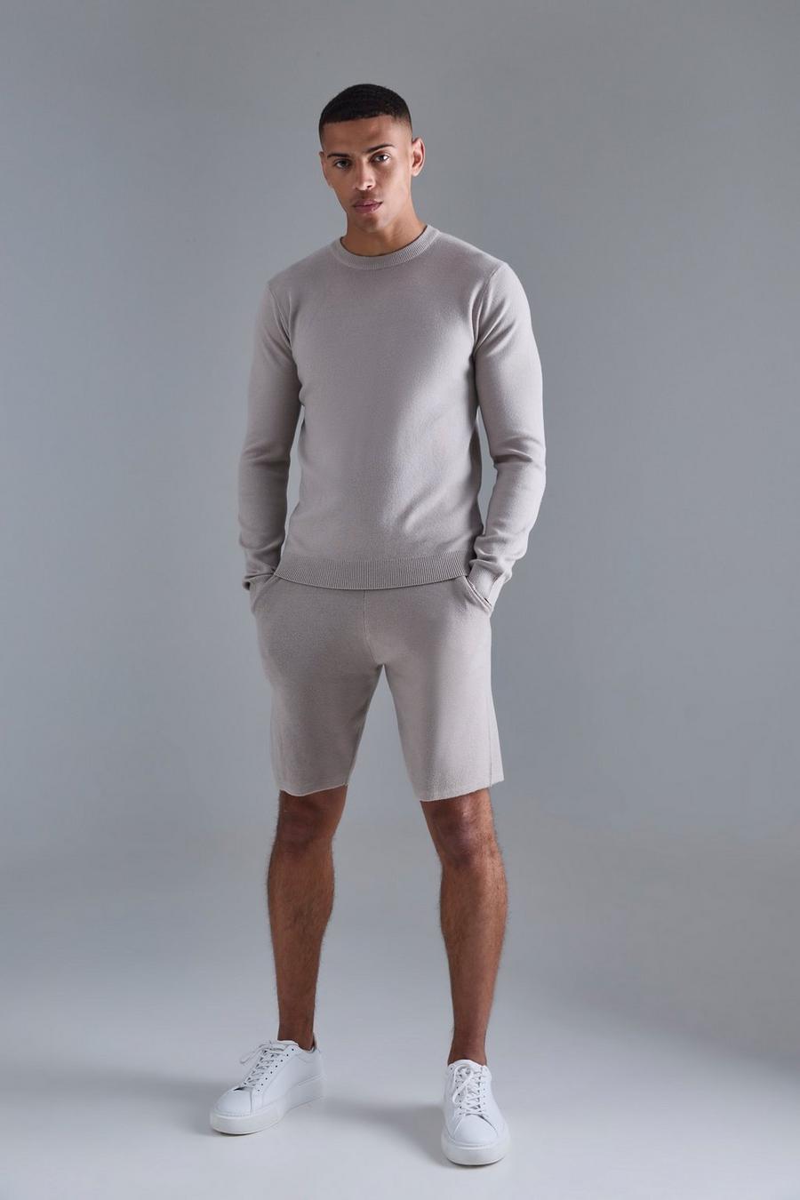 Light grey Stickad tröja och shorts image number 1