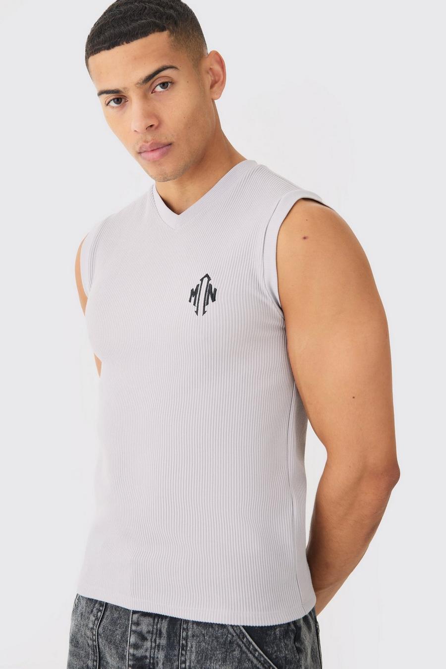 Grey marl Man Geborsteld Muscle Fit Ottoman Hemd image number 1