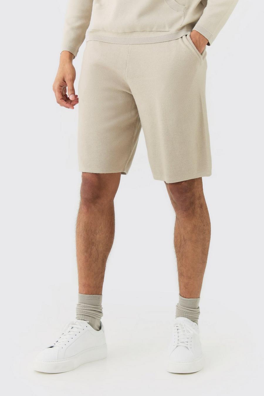Stone Mellanlånga stickade shorts med ledig passform image number 1