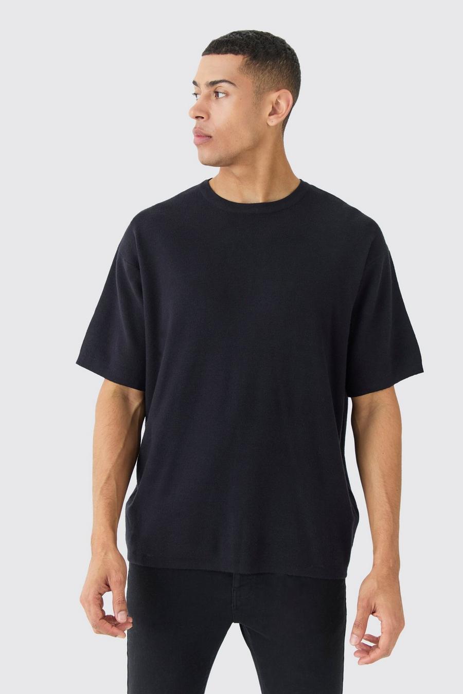 Black Oversized Knitted T-shirt image number 1